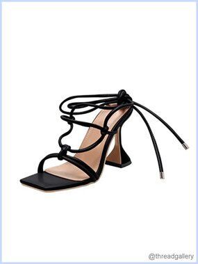 Women's Lace Up Gladiator Heeled Sandals Square Open Toe Stilettos Strappy